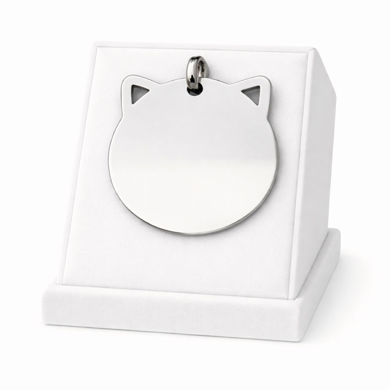 Médaille Chat Ronde Personnalisée - Gravure Laser - Argenté - ⌀28mm