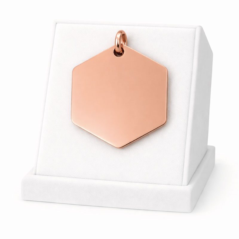 Médaille Hexagonal Personnalisée - Gravure Laser - Or Rose - 30x26mm