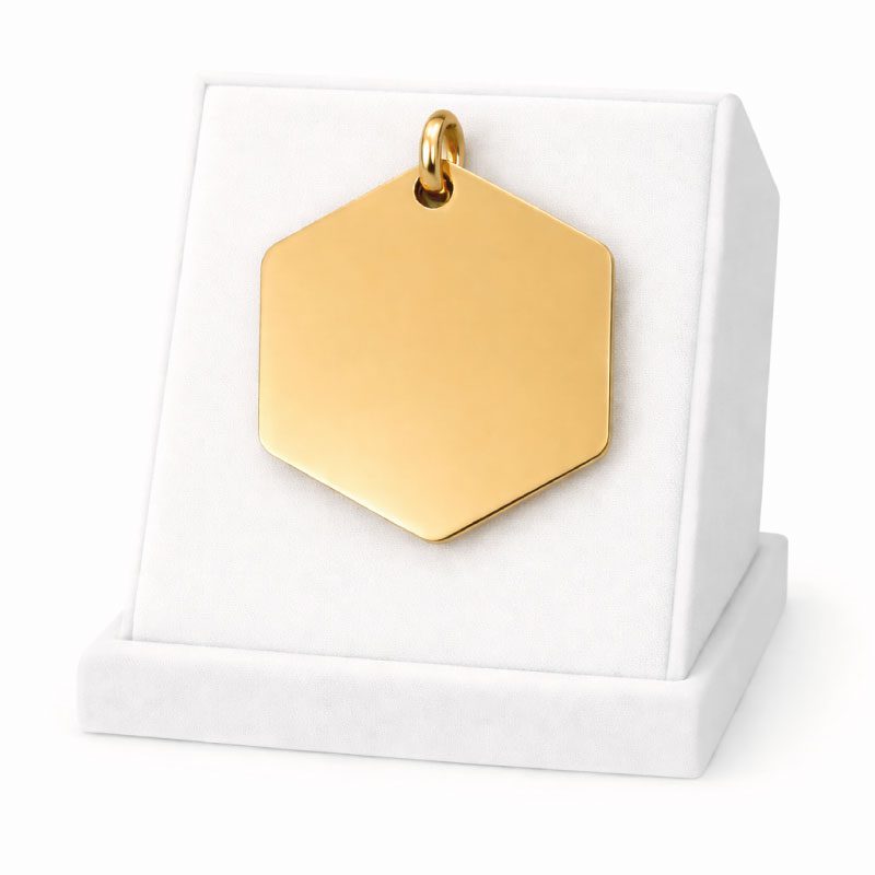 Médaille Hexagonal Personnalisée - Gravure Laser - Or - 30x26mm