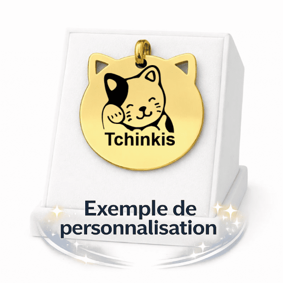Médaille Chat Ronde Personnalisée - Gravure Laser - Or - ⌀28mm